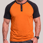 KZZ Men's Lightweight Summer Color-Block Henley T-Shirt with Raglan Sleeves and Button Placket