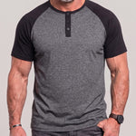 KZZ Men's Lightweight Summer Color-Block Henley T-Shirt with Raglan Sleeves and Button Placket