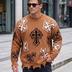 KZZ Men's Dark Street Style Crew Neck Sweater