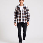 KZZ Men's Plaid Drawstring Hooded Shirt