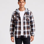 KZZ Men's Plaid Drawstring Hooded Shirt