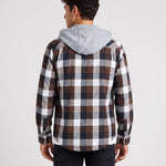 KZZ Men's Plaid Drawstring Hooded Shirt