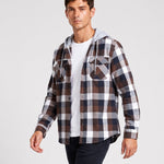 KZZ Men's Plaid Drawstring Hooded Shirt