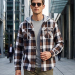 KZZ Men's Plaid Drawstring Hooded Shirt
