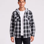 KZZ Men's Plaid Drawstring Hooded Shirt