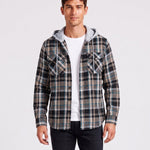 KZZ Men's Plaid Drawstring Hooded Shirt
