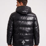 KZZ Men's Letter-Print Color-Block Drawstring Hooded Winter Jacket