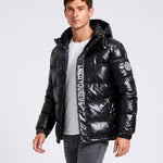 KZZ Men's Letter-Print Color-Block Drawstring Hooded Winter Jacket