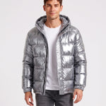 KZZ Men's Letter-Print Color-Block Drawstring Hooded Winter Jacket