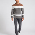 KZZ Men's Color-Block Crew-Neck Knit Sweater