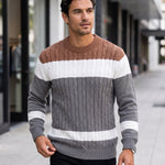 KZZ Men's Color-Block Crew-Neck Knit Sweater