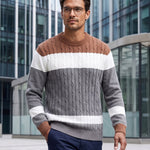 KZZ Men's Color-Block Crew-Neck Knit Sweater