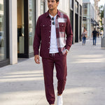KZZ Men's Plaid Print Button-Down Shirt and Trousers