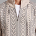 KZZ Men's Geometric Print Zip-Up Cable-Knit Cardigan