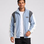 KZZ Men's Color-Block Fleece Jacket with Zippered Pockets