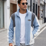 KZZ Men's Color-Block Fleece Jacket with Zippered Pockets