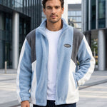 KZZ Men's Color-Block Fleece Jacket with Zippered Pockets