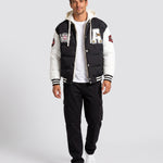 KZZ Men's Color-Block Letter-Print Drawstring Hooded Jacket