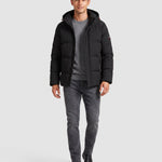 KZZ Men's Solid-Color Color-Block Zip-Up Hooded Winter Jacket