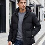 KZZ Men's Solid-Color Color-Block Zip-Up Hooded Winter Jacket