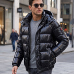 KZZ Men's Solid Thickened Men's Hooded Winter Jacket