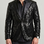 KZZ Men's Shimmering Color-Block Sequin Single-Breasted Blazer