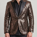 KZZ Men's Shimmering Color-Block Sequin Single-Breasted Blazer