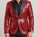 KZZ Men's Shimmering Color-Block Sequin Single-Breasted Blazer