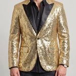 KZZ Men's Shimmering Color-Block Sequin Single-Breasted Blazer
