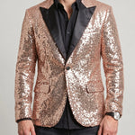 KZZ Men's Shimmering Color-Block Sequin Single-Breasted Blazer