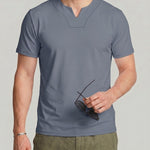 KZZ Men's Solid-Color V-Neck T-Shirt
