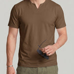 KZZ Men's Solid-Color V-Neck T-Shirt