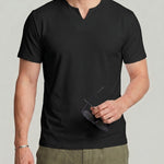 KZZ Men's Solid-Color V-Neck T-Shirt