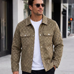 KZZ Men's fashionable plaid lapel suede jacket
