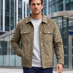 KZZ Men's fashionable plaid lapel suede jacket