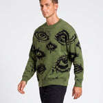 KZZ Men's Minimalist Print Long-Sleeve Knit Pullover