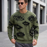 KZZ Men's Minimalist Print Long-Sleeve Knit Pullover
