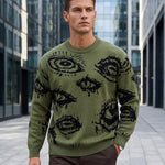 KZZ Men's Minimalist Print Long-Sleeve Knit Pullover