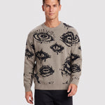 KZZ Men's Minimalist Print Long-Sleeve Knit Pullover
