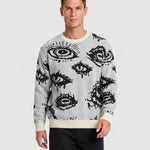 KZZ Men's Minimalist Print Long-Sleeve Knit Pullover