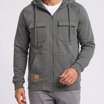 KZZ Men's Outdoor Casual Multi-Pocket Full-Zip Hooded Sweatshirt