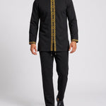 KZZ Men's ethnic style mini stand-up collar top and pants set