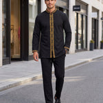 KZZ Men's ethnic style mini stand-up collar top and pants set