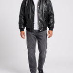 KZZ Men's Faux-Layer Hooded Leather Jacket