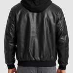 KZZ Men's Faux-Layer Hooded Leather Jacket