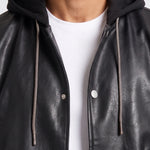 KZZ Men's Faux-Layer Hooded Leather Jacket