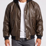 KZZ Men's Faux-Layer Hooded Leather Jacket