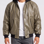 KZZ Men's Faux-Layer Hooded Leather Jacket