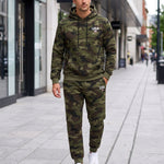 KZZ Men's two-piece slim-fit camouflage tie-dye hooded jacket and pants set