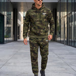 KZZ Men's two-piece slim-fit camouflage tie-dye hooded jacket and pants set